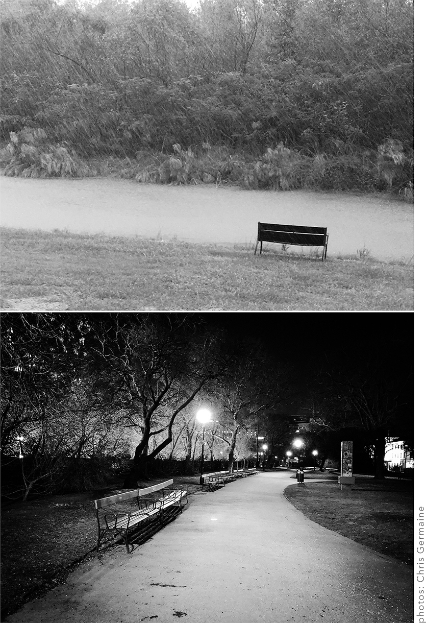 Foggy Bench and Nighttime Path