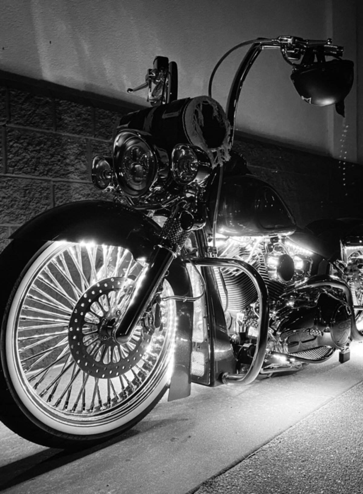 Custom Motorcycle at Night